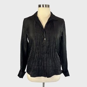 Coldwater Creek Pintuck Button Up Shirt - L - Black